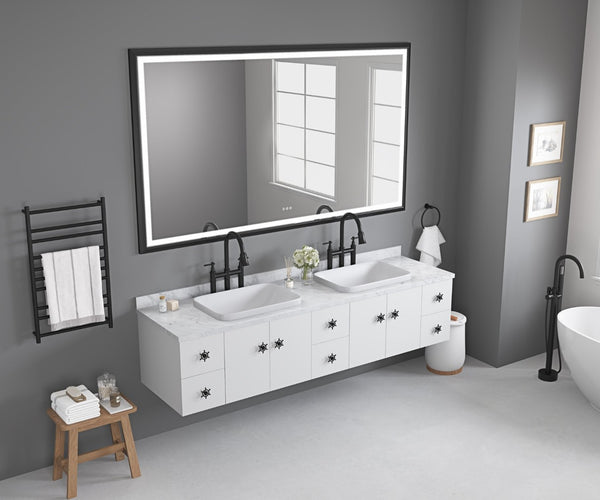 English Elm 84in. Aluminum Alloy Framed Rectangle Wall Mirror Farmhouse Vanity Hd Float Glass Matte Black W1272112588