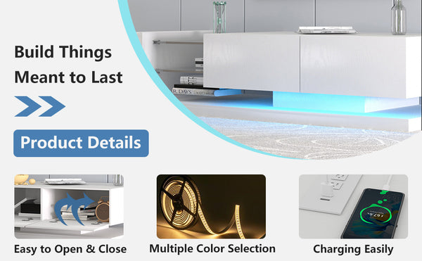 English Elm TV Console LED TV Stand with Dual App & Remote RGB Control, 31 Modes, Built-In Power & 90% Storage Space White W1701105065