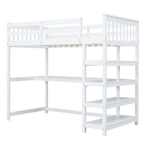 English Elm Twin Pine Loft Bed with Built-in Desk Open Shelves and Led Ambient Lighting GX000245AAK