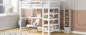 English Elm Twin Pine Loft Bed with Built-in Desk Open Shelves and Led Ambient Lighting GX000245AAK