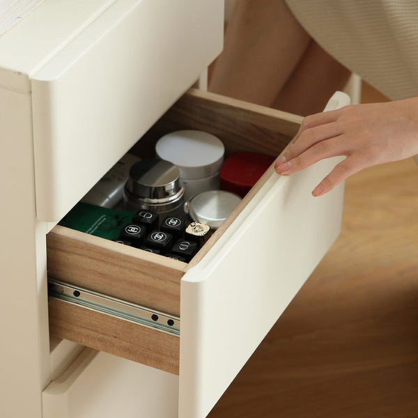 English Elm (with Stool) Solid Wood Vanity Desk White Finish Compact Bedroom Organizer Drawers W1283S00003