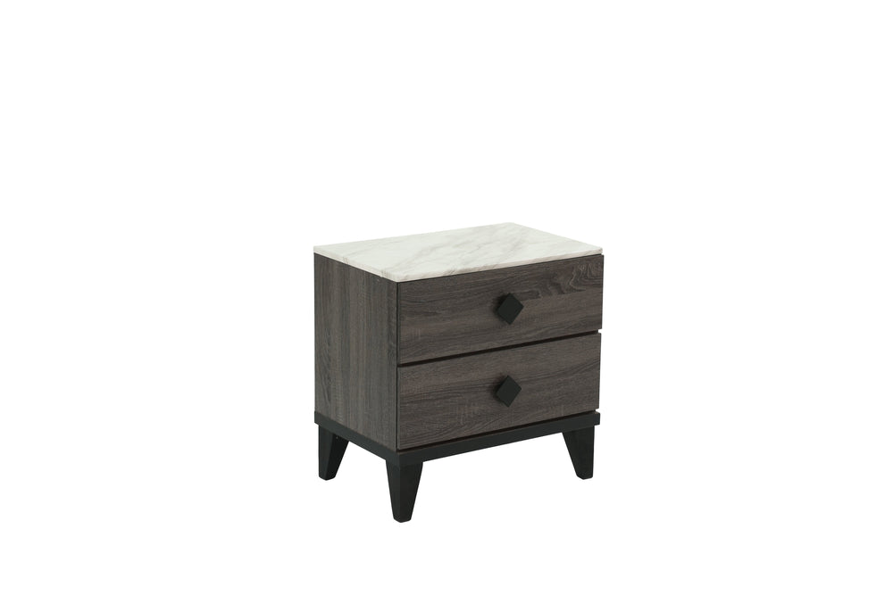 English Elm NIGHTSTAND Rustic Oak Finish with Faux Marble Top and Drawer Storage – Compact 23"x15"x23"H Bedroom Piece Dark Gray 26 L x 19 W x 21 H B089112928
