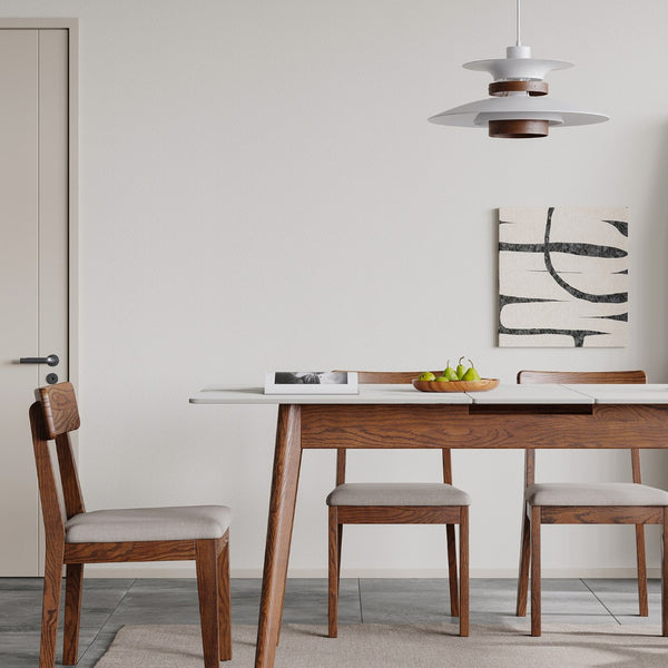 English Elm Walnut Solid Oak Extendable Dining Table Seats 8 with Diagonal Legs for Modern Rooms W1283103951