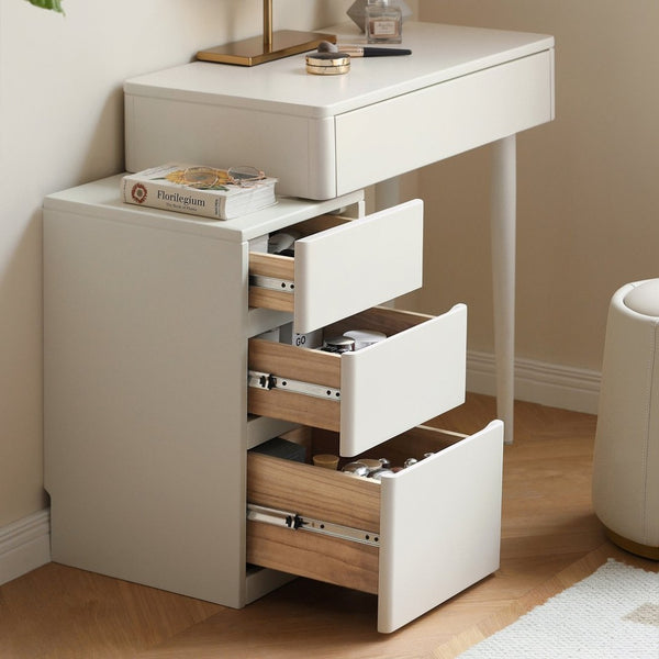 English Elm (with Stool) Solid Wood Vanity Desk White Finish Compact Bedroom Organizer Drawers W1283S00003