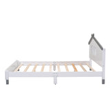 English Elm Full Size Wood Platform Bed With House-Shaped Headboard and Motion Activated Night Lights (White+Gray)