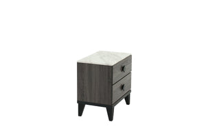 English Elm NIGHTSTAND Rustic Oak Finish with Faux Marble Top and Drawer Storage – Compact 23"x15"x23"H Bedroom Piece Dark Gray 26 L x 19 W x 21 H B089112928