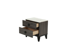 English Elm NIGHTSTAND Rustic Oak Finish with Faux Marble Top and Drawer Storage – Compact 23"x15"x23"H Bedroom Piece Dark Gray 26 L x 19 W x 21 H B089112928