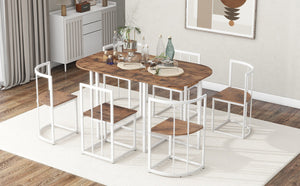 English Elm Topmax Faux Marble 7 Piece Dining Set Seats Six with Iron Frame Modern Glam Appeal White N717S000017K