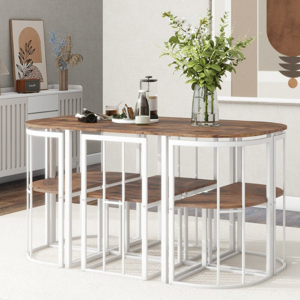 English Elm Topmax Faux Marble 7 Piece Dining Set Seats Six with Iron Frame Modern Glam Appeal White N717S000017K