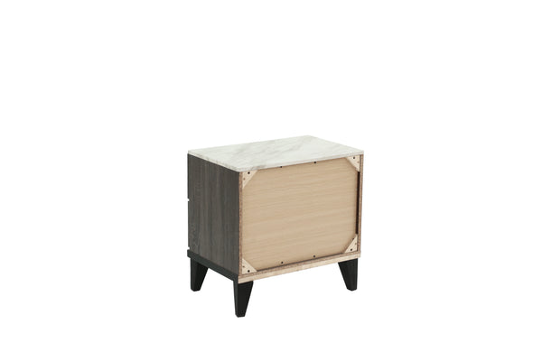 English Elm NIGHTSTAND Rustic Oak Finish with Faux Marble Top and Drawer Storage – Compact 23"x15"x23"H Bedroom Piece Dark Gray 26 L x 19 W x 21 H B089112928