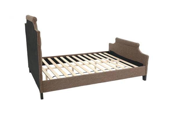 English Elm FULL Bed Brown Fabric Platform with Solid Wood Frame, 50" Headboard, 28" Footboard — Modern Durable Design B089S00136