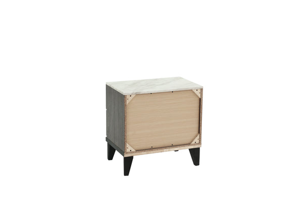 English Elm NIGHTSTAND Rustic Oak Finish with Faux Marble Top and Drawer Storage – Compact 23"x15"x23"H Bedroom Piece Dark Gray 26 L x 19 W x 21 H B089112928