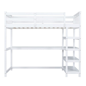 English Elm Twin Pine Loft Bed with Built-in Desk Open Shelves and Led Ambient Lighting GX000245AAK