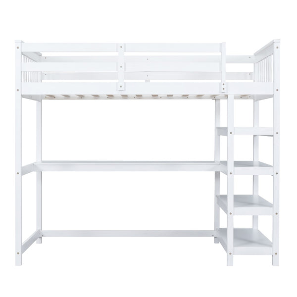 English Elm Twin Pine Loft Bed with Built-in Desk Open Shelves and Led Ambient Lighting GX000245AAK