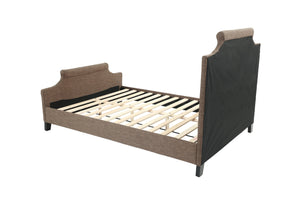 English Elm FULL Bed Brown Fabric Platform with Solid Wood Frame, 50" Headboard, 28" Footboard — Modern Durable Design B089S00136