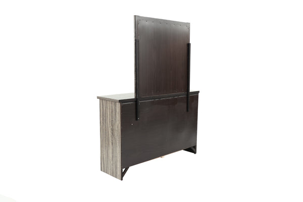 English Elm DRESSER Gray Oak 59" Wood 6-Drawer Solid Storage Chest — Modern Brown-Gray Finish, Sturdy Design B089112931