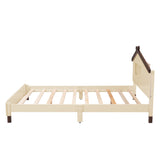 English Elm Full Size Wood Platform Bed With House-Shaped Headboard and Motion Activated Night Lights (Cream+Walnut)