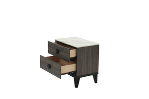 English Elm NIGHTSTAND Rustic Oak Finish with Faux Marble Top and Drawer Storage – Compact 23"x15"x23"H Bedroom Piece Dark Gray 26 L x 19 W x 21 H B089112928