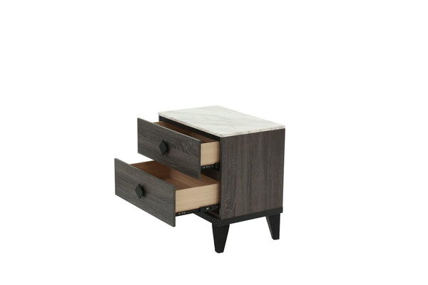 English Elm NIGHTSTAND Rustic Oak Finish with Faux Marble Top and Drawer Storage – Compact 23"x15"x23"H Bedroom Piece Dark Gray 26 L x 19 W x 21 H B089112928