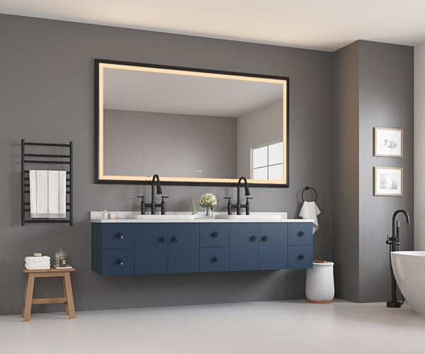 English Elm 84in. Aluminum Alloy Framed Rectangle Wall Mirror Farmhouse Vanity Hd Float Glass Matte Black W1272112588
