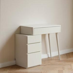 English Elm (with Stool) Solid Wood Vanity Desk White Finish Compact Bedroom Organizer Drawers W1283S00003
