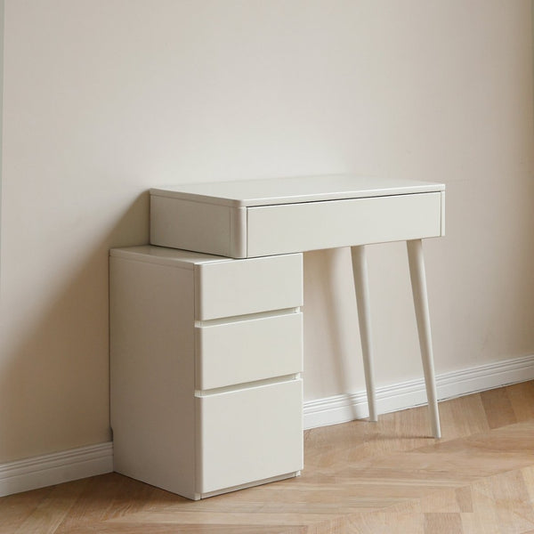 English Elm (with Stool) Solid Wood Vanity Desk White Finish Compact Bedroom Organizer Drawers W1283S00003