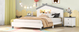 English Elm Full Size Wood Platform Bed With House-Shaped Headboard and Motion Activated Night Lights (White+Gray)