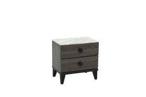 English Elm NIGHTSTAND Rustic Oak Finish with Faux Marble Top and Drawer Storage – Compact 23"x15"x23"H Bedroom Piece Dark Gray 26 L x 19 W x 21 H B089112928