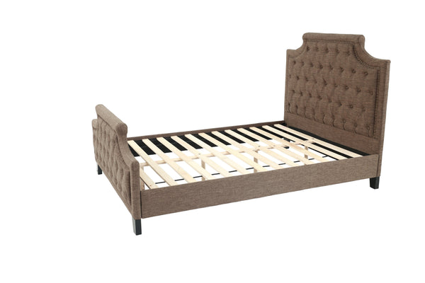 English Elm FULL Bed Brown Fabric Platform with Solid Wood Frame, 50" Headboard, 28" Footboard — Modern Durable Design B089S00136