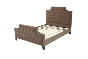 English Elm FULL Bed Brown Fabric Platform with Solid Wood Frame, 50" Headboard, 28" Footboard — Modern Durable Design B089S00136