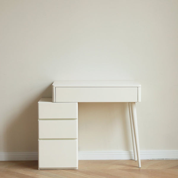 English Elm (with Stool) Solid Wood Vanity Desk White Finish Compact Bedroom Organizer Drawers W1283S00003