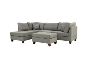 English Elm 3-PC Sectional in Gray Reversible Chaise Sofa & Ottoman Set 104"W Linen-Like Fabric Wood Frame Durable B089S00116