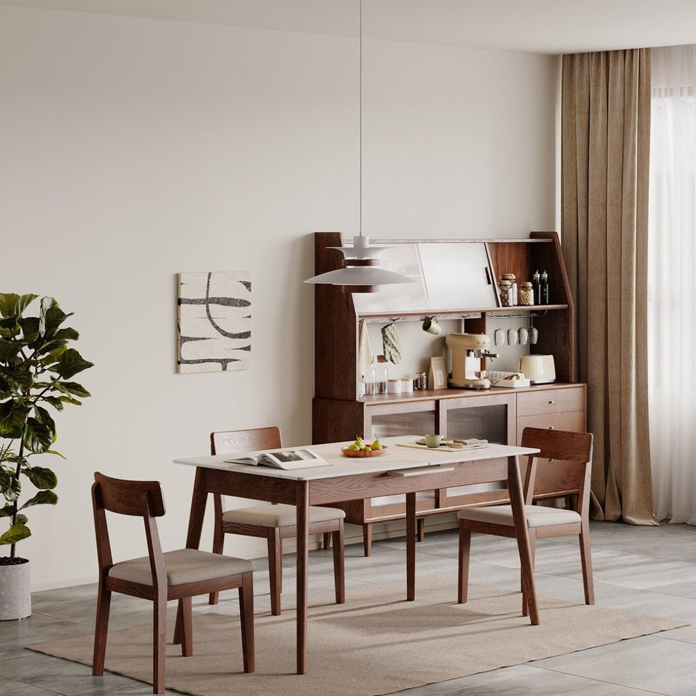 English Elm Walnut Solid Oak Extendable Dining Table Seats 8 with Diagonal Legs for Modern Rooms W1283103951