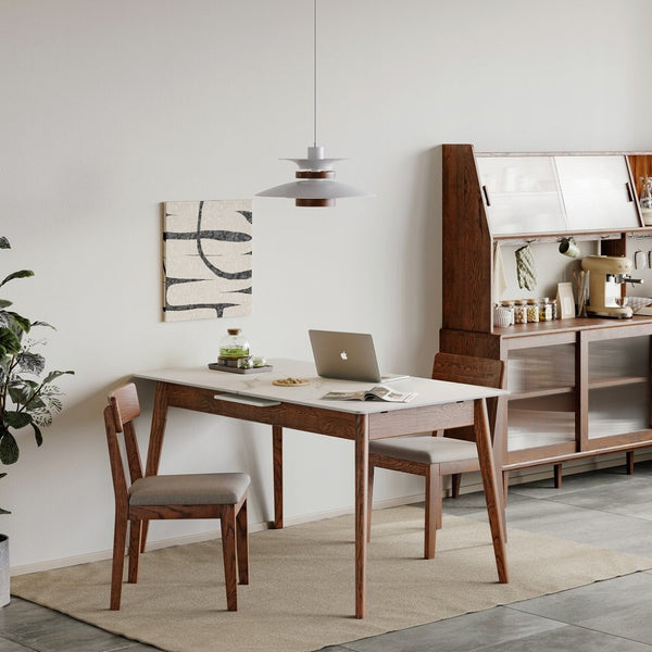English Elm Walnut Solid Oak Extendable Dining Table Seats 8 with Diagonal Legs for Modern Rooms W1283103951