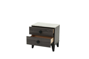 English Elm NIGHTSTAND Rustic Oak Finish with Faux Marble Top and Drawer Storage – Compact 23"x15"x23"H Bedroom Piece Dark Gray 26 L x 19 W x 21 H B089112928