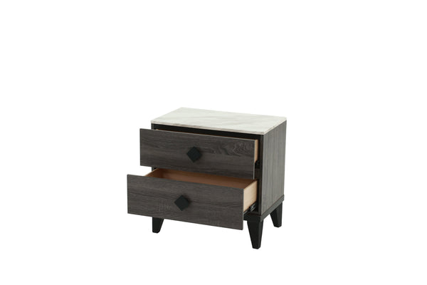 English Elm NIGHTSTAND Rustic Oak Finish with Faux Marble Top and Drawer Storage – Compact 23"x15"x23"H Bedroom Piece Dark Gray 26 L x 19 W x 21 H B089112928