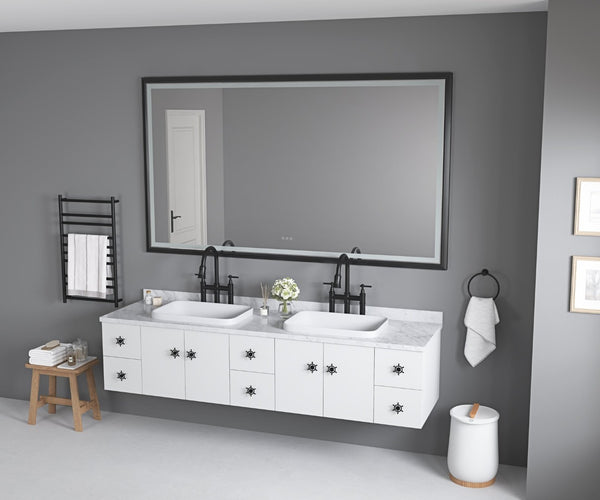 English Elm 84in. Aluminum Alloy Framed Rectangle Wall Mirror Farmhouse Vanity Hd Float Glass Matte Black W1272112588