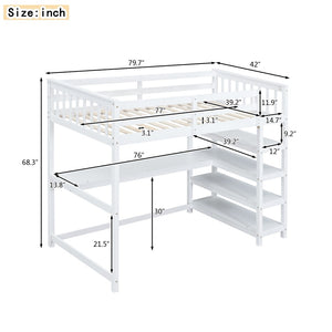 English Elm Twin Pine Loft Bed with Built-in Desk Open Shelves and Led Ambient Lighting GX000245AAK