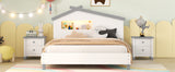 English Elm Full Size Wood Platform Bed With House-Shaped Headboard and Motion Activated Night Lights (White+Gray)