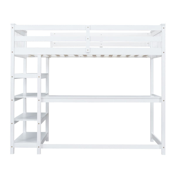 English Elm Twin Pine Loft Bed with Built-in Desk Open Shelves and Led Ambient Lighting GX000245AAK