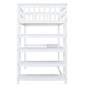 English Elm Twin Pine Loft Bed with Built-in Desk Open Shelves and Led Ambient Lighting GX000245AAK