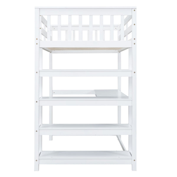 English Elm Twin Pine Loft Bed with Built-in Desk Open Shelves and Led Ambient Lighting GX000245AAK