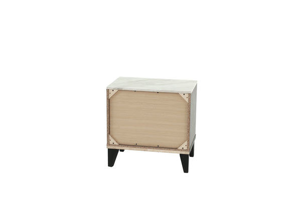 English Elm NIGHTSTAND Rustic Oak Finish with Faux Marble Top and Drawer Storage – Compact 23"x15"x23"H Bedroom Piece Dark Gray 26 L x 19 W x 21 H B089112928