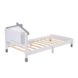 English Elm Twin Size Wood Platform Bed With House-Shaped Headboard and Motion Activated Night Lights (White+Gray)