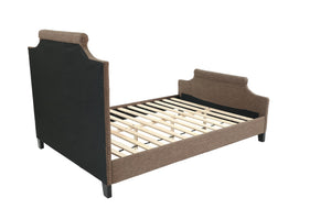 English Elm FULL Bed Brown Fabric Platform with Solid Wood Frame, 50" Headboard, 28" Footboard — Modern Durable Design B089S00136
