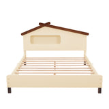 English Elm Full Size Wood Platform Bed With House-Shaped Headboard and Motion Activated Night Lights (Cream+Walnut)