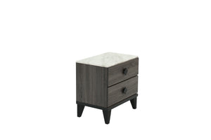 English Elm NIGHTSTAND Rustic Oak Finish with Faux Marble Top and Drawer Storage – Compact 23"x15"x23"H Bedroom Piece Dark Gray 26 L x 19 W x 21 H B089112928