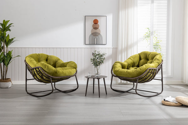 English Elm Outdoor Rattan Rocking Chair Oversized Hand-Woven Egg Recliner with Plush Cushion, Durable Steel Frame, Weather-Resistant Comfort for Patio Olive W640105292