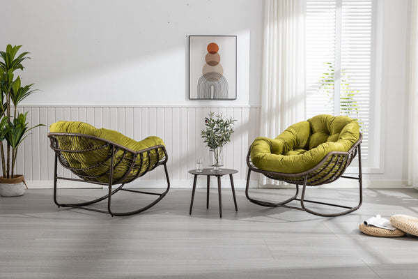 English Elm Outdoor Rattan Rocking Chair Oversized Hand-Woven Egg Recliner with Plush Cushion, Durable Steel Frame, Weather-Resistant Comfort for Patio Olive W640105292