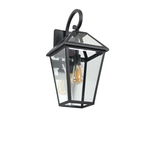 English Elm 21"(H) Modern Black Metal Outdoor Wall Lantern Sconce – Clear Glass, Weather Resistant, Easy Install! W1340110435